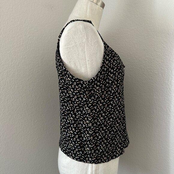 Madewell V Neck Camisole Button Up Spaghetti Straps Black & Floral Print 4 - Picture 4 of 11